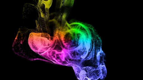 3d ink effect of advection, luminous multicolor particles float in liquid. Glow Stock Footage 114613446