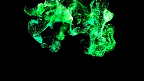 3d ink effect of advection, luminous green particles float in liquid. Glow Stock Footage 114619383