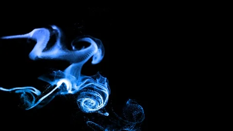 3d ink effect of advection, luminous blue particles float in liquid. Glow Stock Footage 114624616