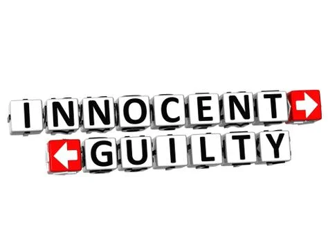 3d innocent guilty button click here block text Stock-Illustration