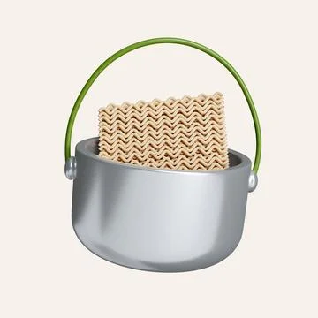 3d Instant noodles in pot. elements for camping, hiking , summer camp, traveling Stock Illustration