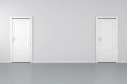 3d interior with 2 white doors and grey walls Stock Illustration