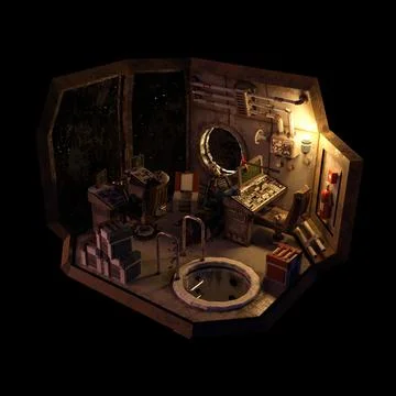 3d interior of an abandoned rusty spaceship Illustrazione stock