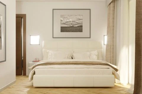 3d Interior bedroom with deck and wooden floor Stock Illustration