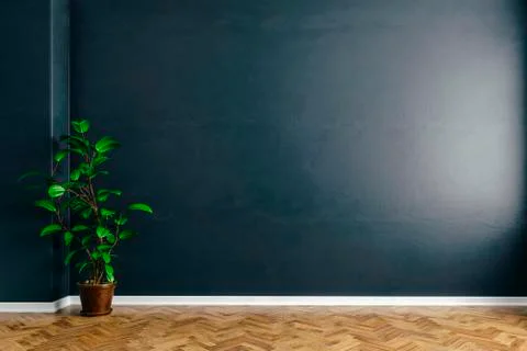 3d interior with blank wall and wooden floor, render Stock Illustration