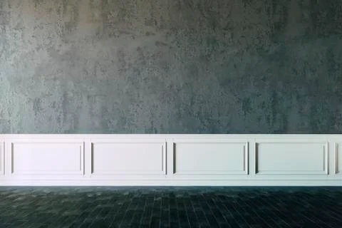 3d interior with blank wall and wooden floor, render Stock Illustration