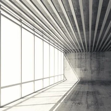 3d interior with bright windows and gray concrete walls Stock Illustration
