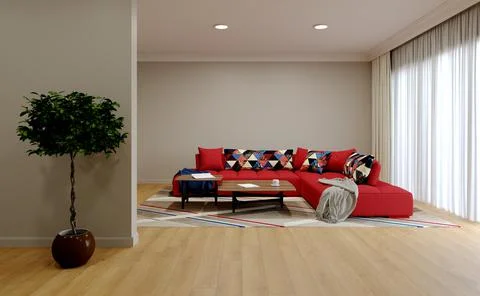 3D interior design of a bright living room. 스톡 일러스트