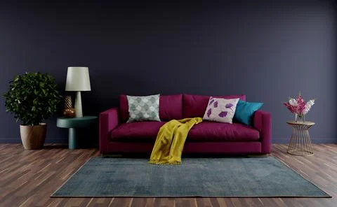 3D interior design of a bright living room. Illustrazione stock