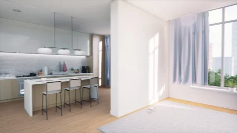 3D Interior Design Filling Room with Furniture Items Stock Footage 296177016