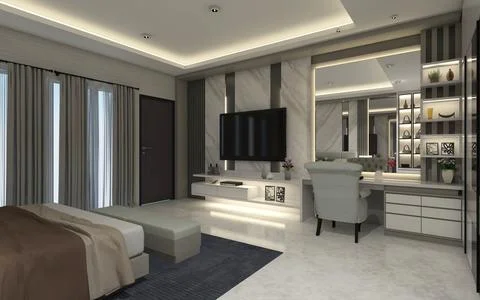3D Interior Master Bedroom Design 스톡 일러스트