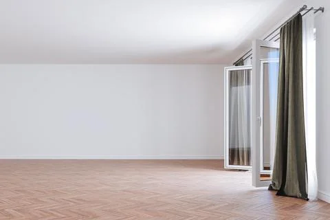 3d interior mock up with big windows and white walls Ilustración de archivo