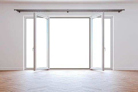 3d interior mock up with big windows and white walls Ilustración de archivo