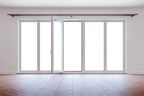 3d interior mock up with big windows and white walls Ilustración de archivo