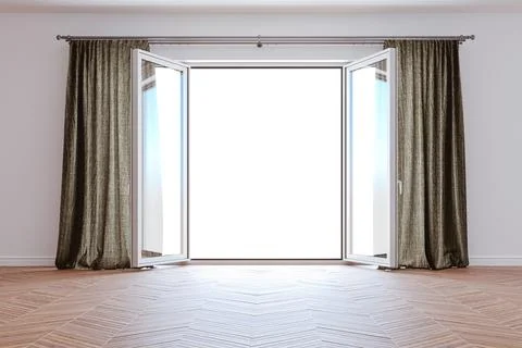 3d interior mock up with big windows and white walls Ilustración de archivo