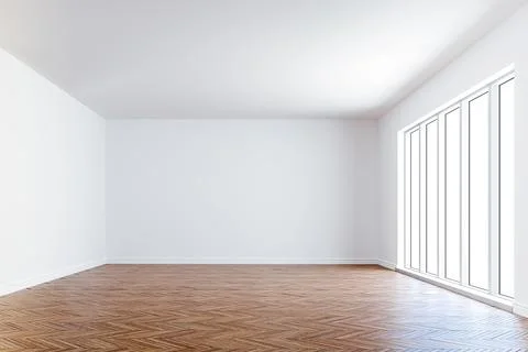 3d interior mock up with big windows and white walls Ilustración de archivo