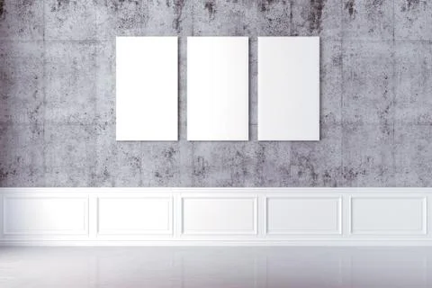 3d interior with oncreete wall and blank frame Ilustración de archivo