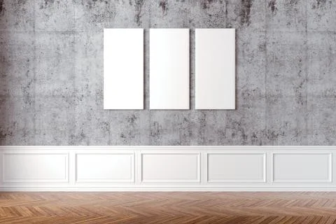 3d interior with oncreete wall and blank frame Stock Illustration