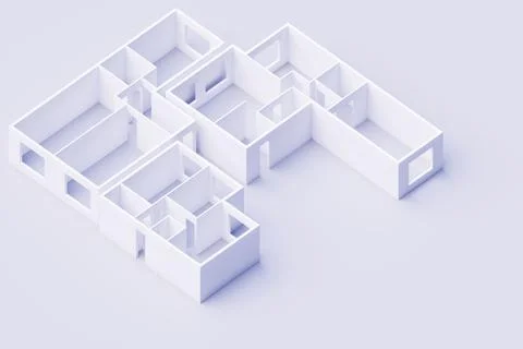 3d interior rendering of an empty paper model of an apartment house with  bed Stock Photos