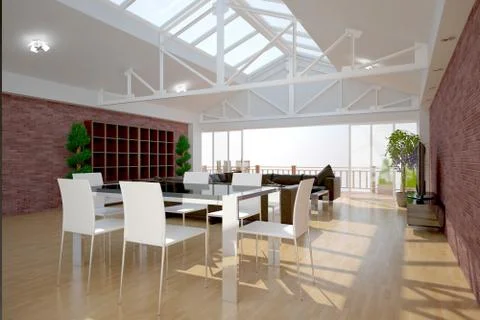3D interior rendering of a living room Stock Illustration