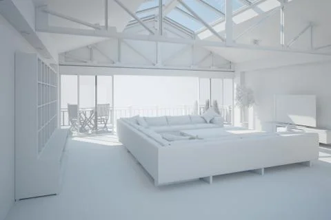 3D interior rendering of a living room Stock Illustration