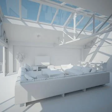 3D interior rendering of a living room Stock Illustration
