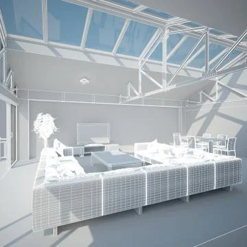 3D interior rendering of a living room Stock Illustration