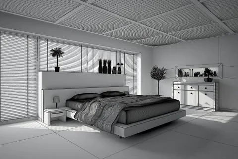 3D interior rendering of a modern bedroom Stock Illustration