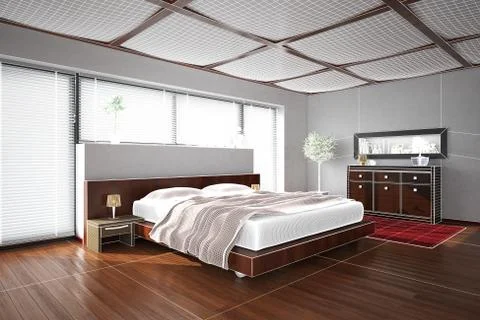 3D interior rendering of a modern bedroom Stock Illustration