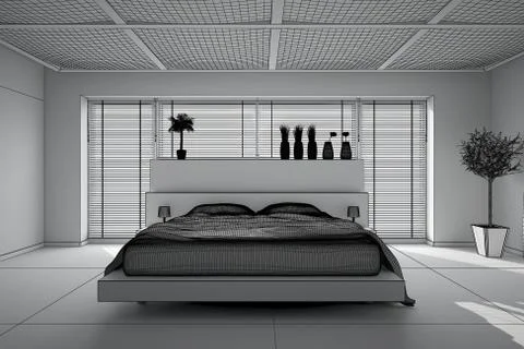 3D interior rendering of a modern bedroom Stock Illustration
