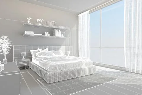 3D Interior rendering of a modern bedroom Illustrazione stock