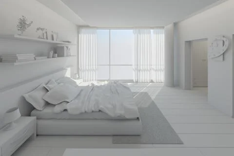 3D Interior rendering of a modern bedroom Illustrazione stock