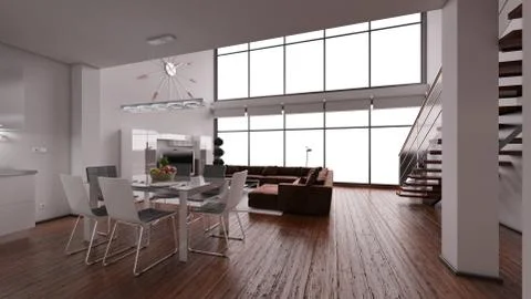 3D Interior rendering of a modern tiny loft Stock Illustration