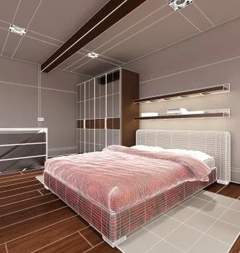 3D Interior rendering of a modern tiny loft Stock Illustration