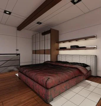 3D Interior rendering of a modern tiny loft Illustrazione stock
