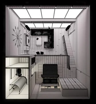 3D Interior rendering of a modern tiny loft Stock Illustration