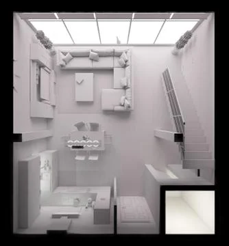 3D Interior rendering of a modern tiny loft Illustrazione stock