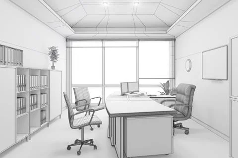 3D Interior rendering of an office Stock Illustration