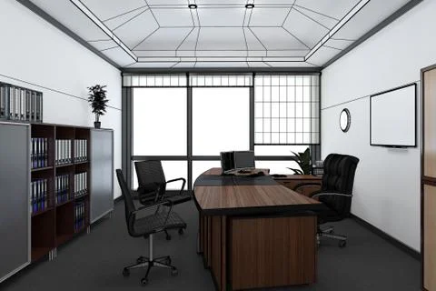 3D Interior rendering of an office Stock Illustration