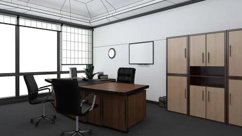 3D Interior rendering of an office Stock Illustration