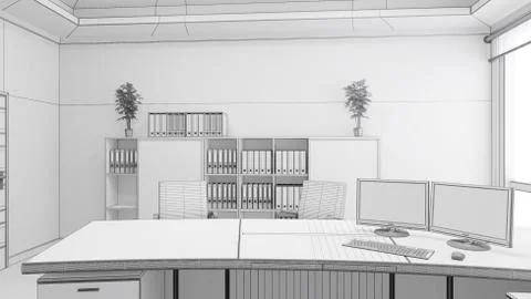 3D Interior rendering of an office Stock Illustration