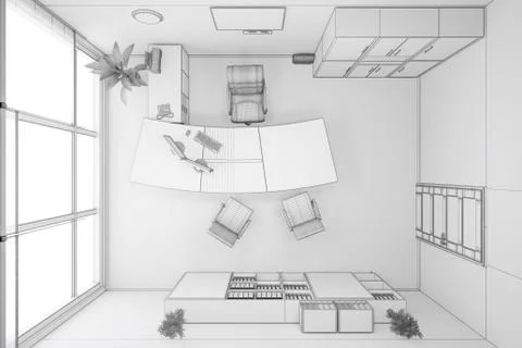 3D Interior rendering of an office Illustrazione stock