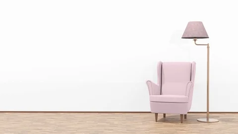 3d interior rendering of pink armchair and floor lamp Stock Footage 102600918