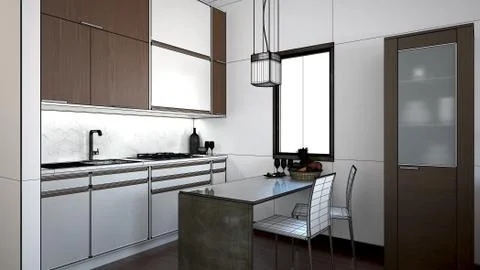 3D interior rendering of a small loft with textures Illustrazione stock