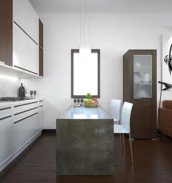3D interior rendering of a small loft with textures Illustrazione stock