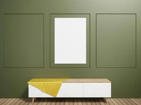 .3D interior rendering template with a white bedside table with a golden saff Stock Illustration