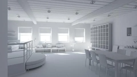 3D Interior rendering of a tiny loft Illustrazione stock