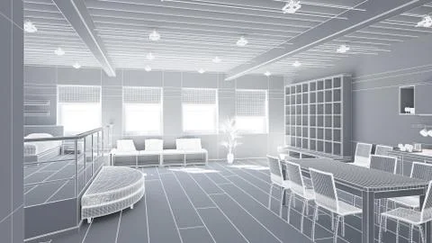 3D Interior rendering of a tiny loft Stock Illustration