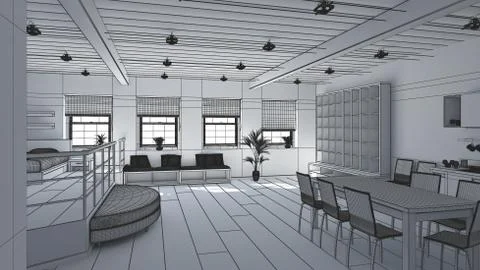 3D Interior rendering of a tiny loft Illustrazione stock