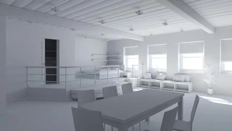 3D Interior rendering of a tiny loft Stock Illustration